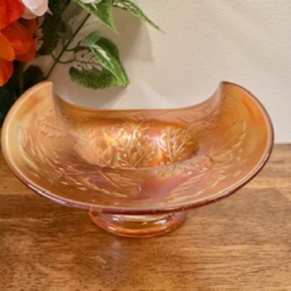 Fenton Marigold Carnival Glass Bowl Vintage Ruffled Thumbprint Dish Iridescent L - Picture 2 of 7